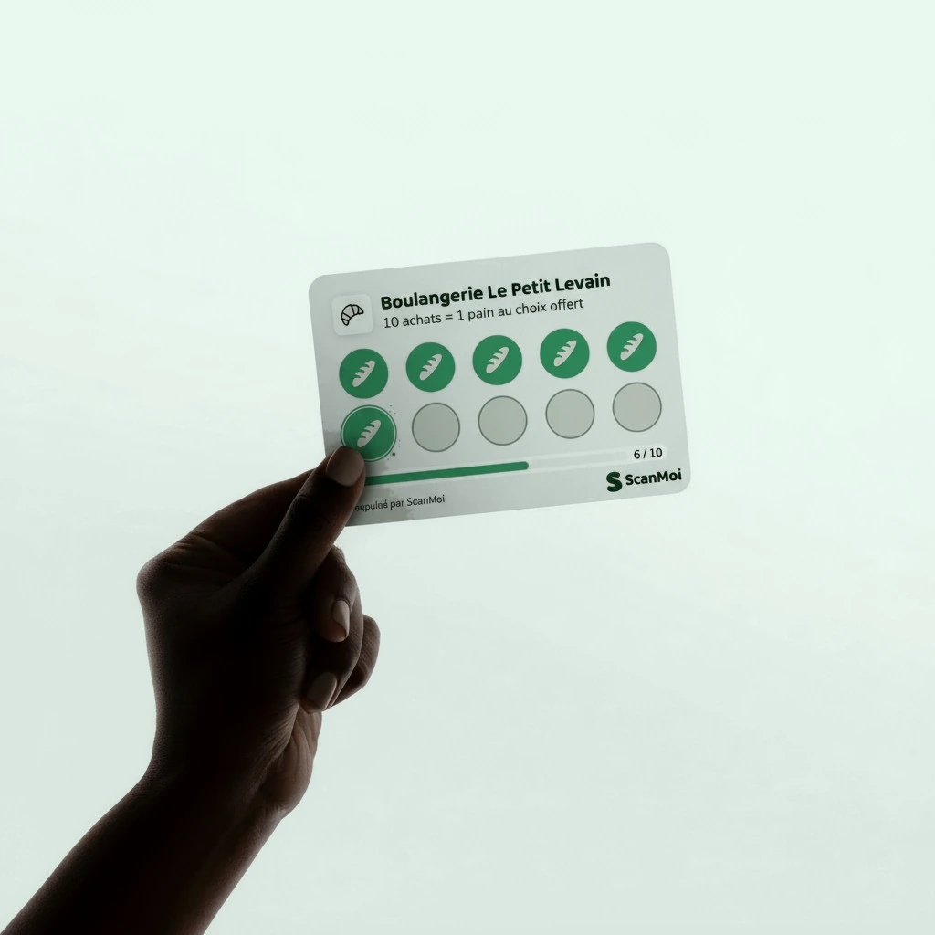 Une main tient une carte de fidélité en carton à moitié remplie
